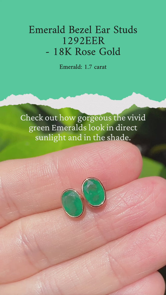 Emerald Bezel Ear Studs - 1292EER