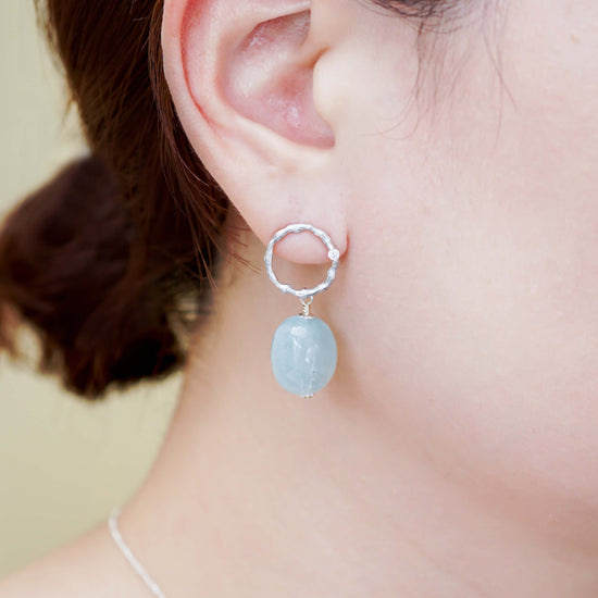 Aquamarine Earrings and Necklace Jewellery Set 1 - Circle of Life Ear Studs