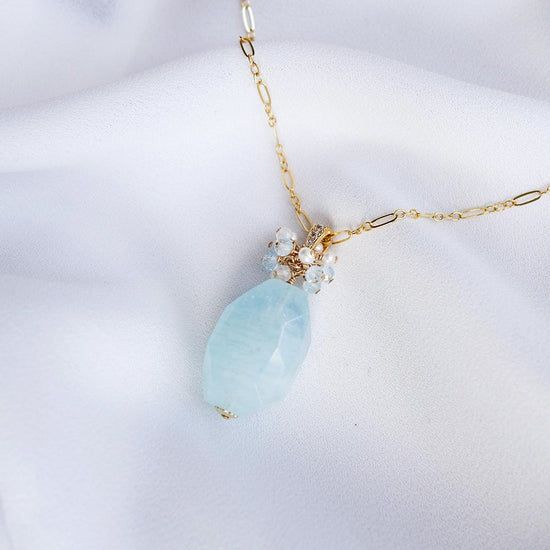 Aquamarine Nugget and Gem Cluster Necklace