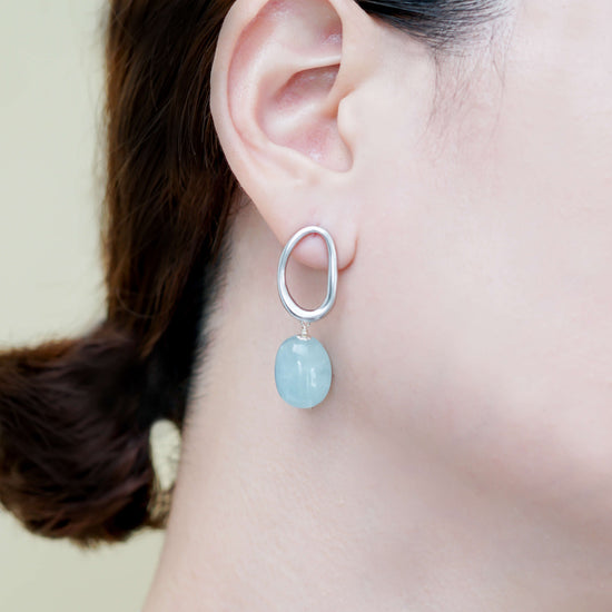 Aquamarine Earrings and Necklace Jewellery Set 2 - Artistic Oval Ear Studs