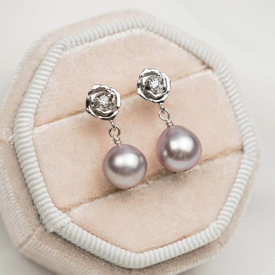 Petite Rose Ear Studs with Petite Pearls AP26