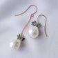 Asymmetrical Baroque Pearls Hook Earrings with Turquoise Gem Cluster APE1