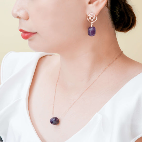 Amethyst Earrings and Necklace Jewellery Set 2 - Pinwheel Ear Studs