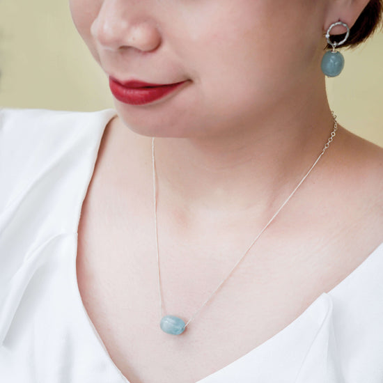 Aquamarine Earrings and Necklace Jewellery Set 3 - Pinwheel Ear Studs