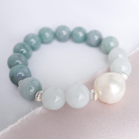 Teal Jade and Baroque Pearl Bracelet B2126