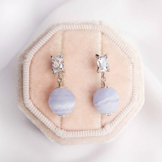 Baguette Ear Studs with Blue Lace Agate Bead