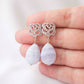 Rose Ear Studs with Teardrop Blue Lace Agate