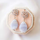Rose Ear Studs with Teardrop Blue Lace Agate