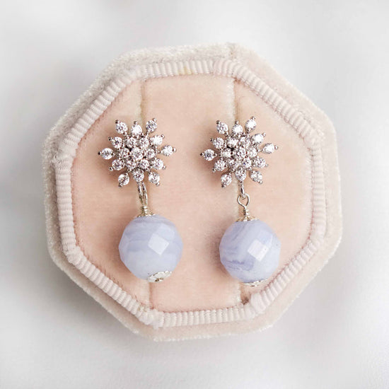 Snow Ear Studs with Blue Lace Agate Bead