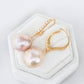 Rainbow Cream Baroque Pearls CZ Hoop Earrings - BPE27