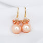 Peach Baroque Pearls with Dapped CZ Ear Hooks and Sapphire Cluster - BPE34