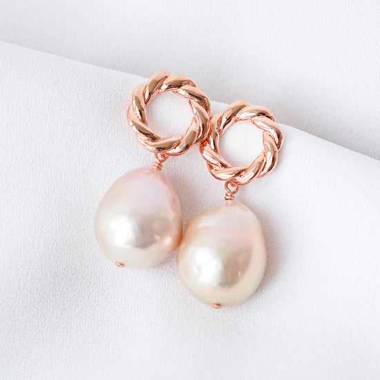 Blush Baroque Pearls Twisted Circle Earrings - BPE68