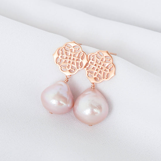 Blush Baroque Pearls with Peranakan Ear Studs - BPE70