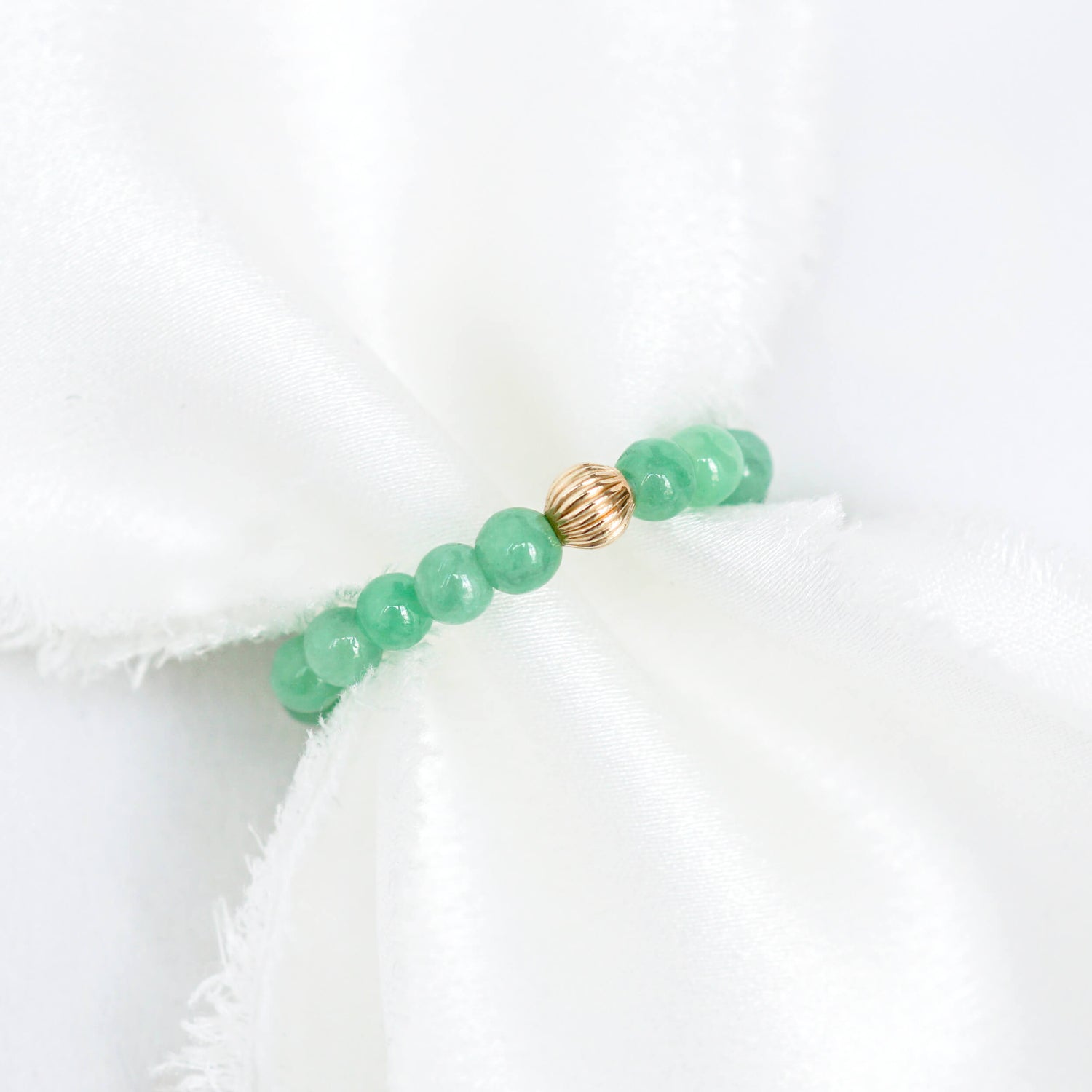 Tiny Green Jade Bead Ring