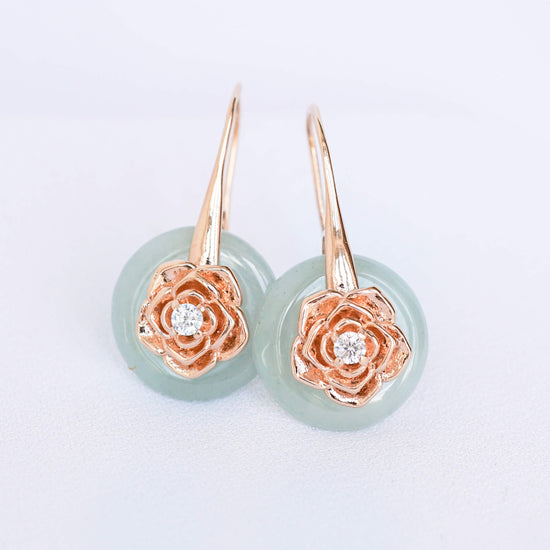 Camellia Hook Jade Earrings CHE16R