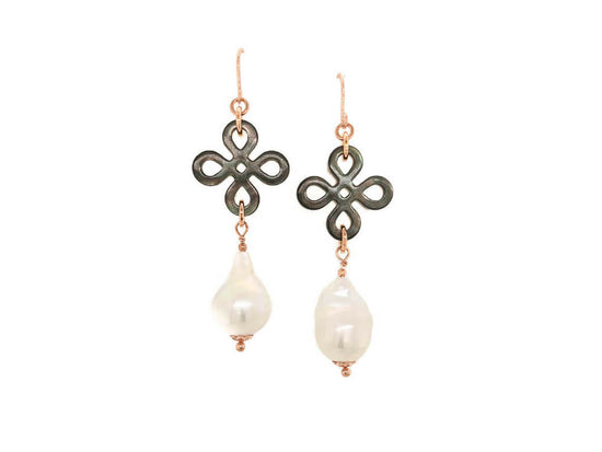 Chinese Knot Baroque Pearl Earrings - Rose Gold Filled