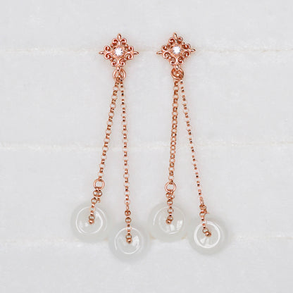 Intricate Ear Studs with Dangling Donut Jade - DDER2