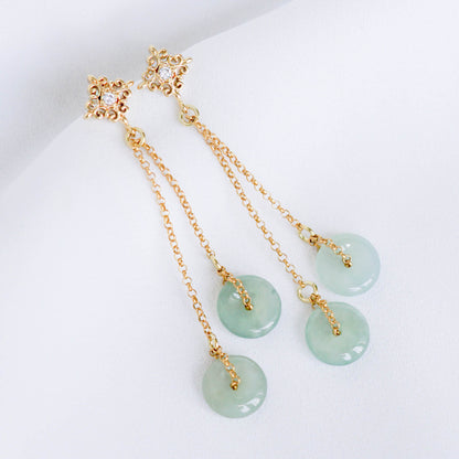 Intricate Ear Studs with Dangling Jade - DJE5