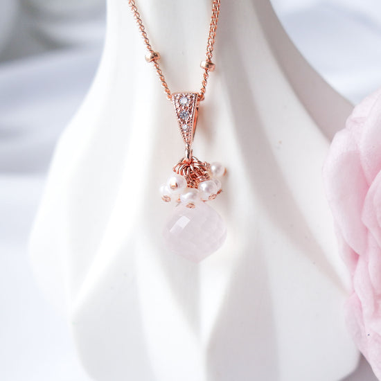 Rose Quartz with Pearl Cluster Necklace