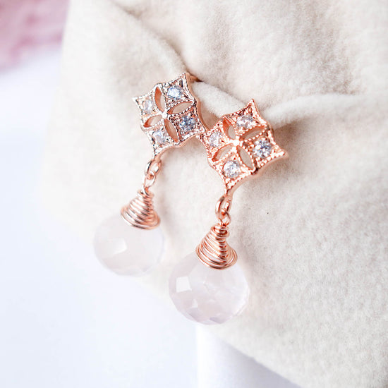 Rose Quartz with Diamond-shaped Ear Studs