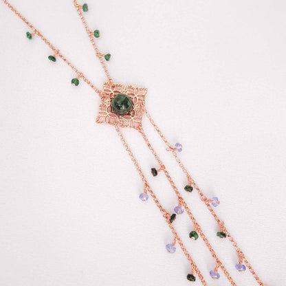 Peranakan Tile Green Jade Tassel Necklace