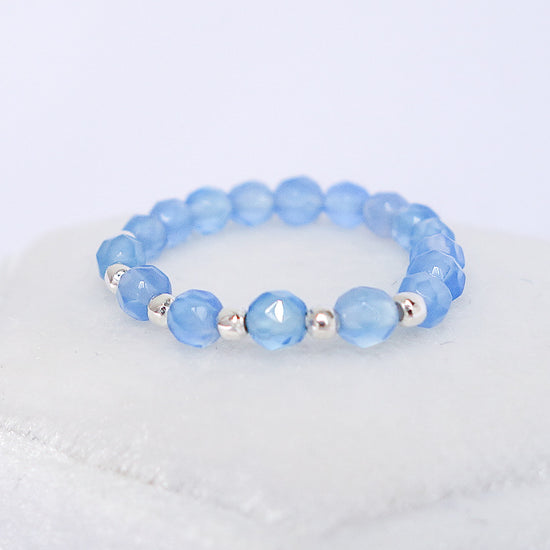 Tiny Blue Agate Bead Ring