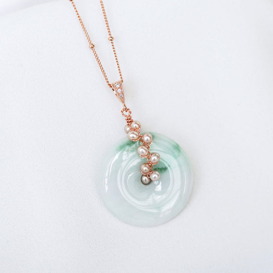 Unique Green Jade with Pink Pearl Vine Necklace GVN17R