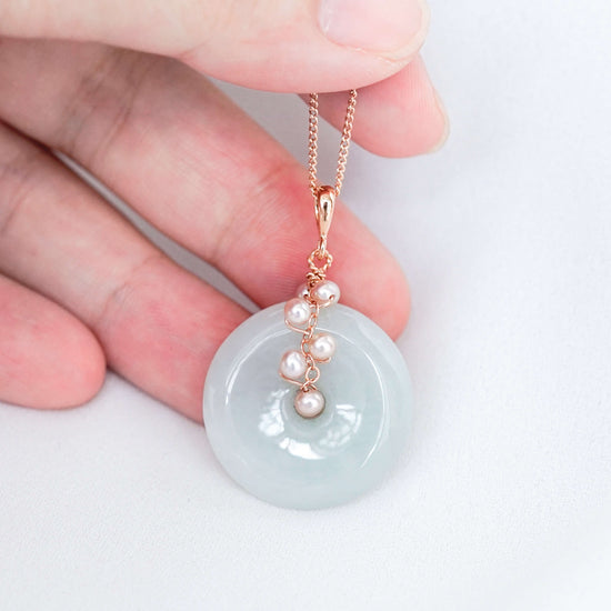 Light Green Jade with Pink Pearl Vine Necklace GVN18R