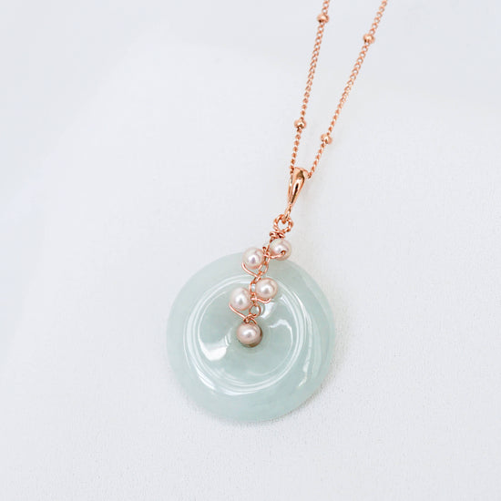 Light Green Jade with Pink Pearl Vine Necklace GVN18R