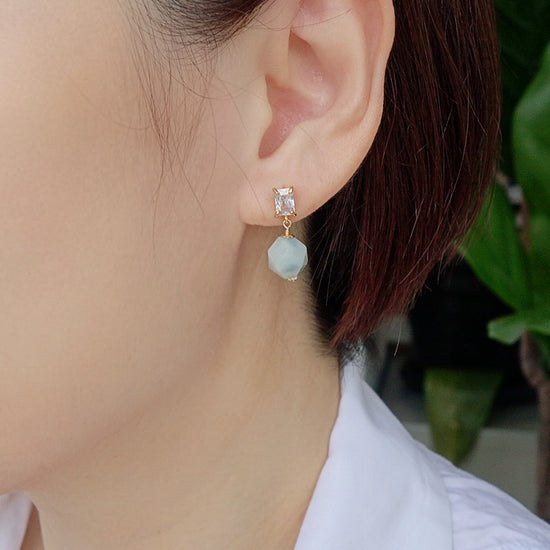 Faceted Blue Jade with Baguette Ear Studs