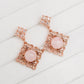 Peranakan Tile Rose Quartz with Diamond Ear Studs