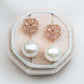 Rose Ear Studs with White Baroque Pearls - JPL10