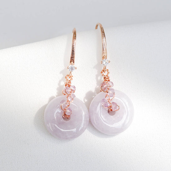 Vivid Lavender Jade with Pink Amethyst Vine Earrings - Dapped Single CZ Hook