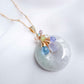 Lavender Jade Necklace with Blue Gem Cluster - Gold Filled Ball Chain