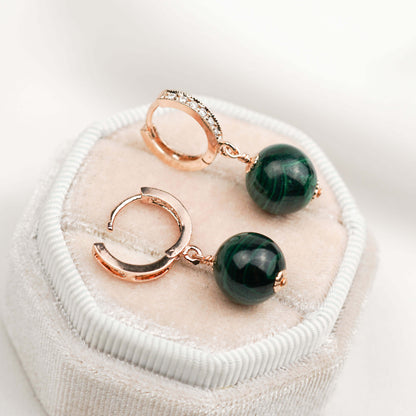 CZ Ear Hoops with Malachite