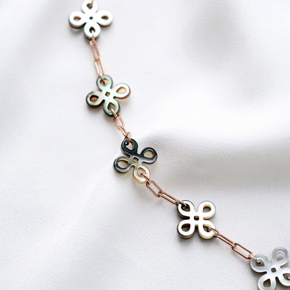 Mother of Pearl Everlasting Knot Paperclip Bracelet - Rose Gold Filled