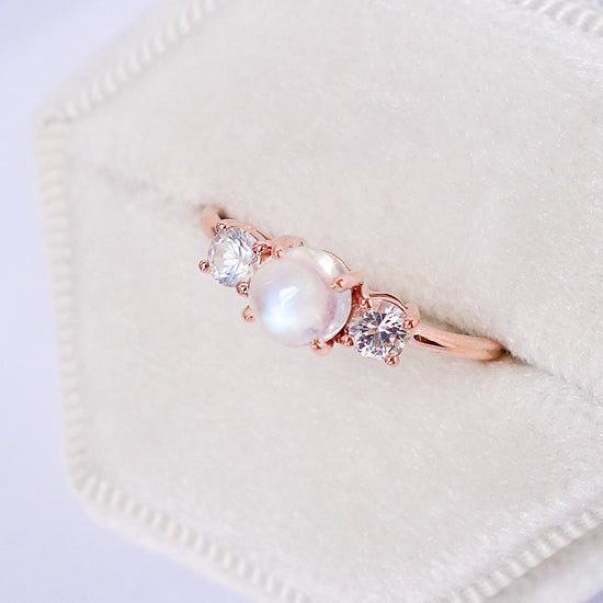 Moonstone Sapphire Trio Ring In 14K