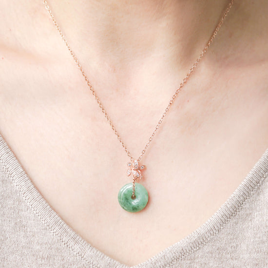 Jade Donut with Orchid Pendant Necklace - Rose Gold