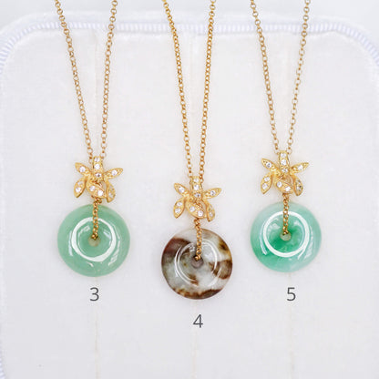 Jade Donut with Orchid Pendant Necklace OFNG - Gold Filled