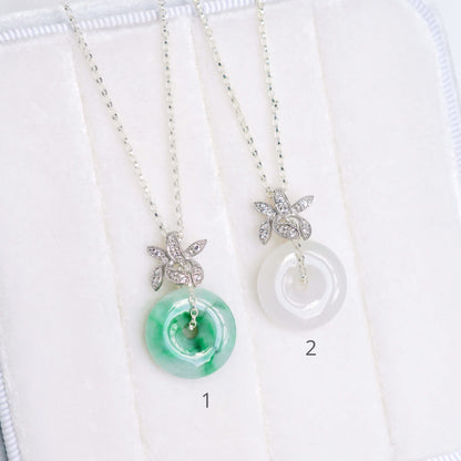 Jade Donut with Orchid Pendant Necklace OFNS - Sterling Silver