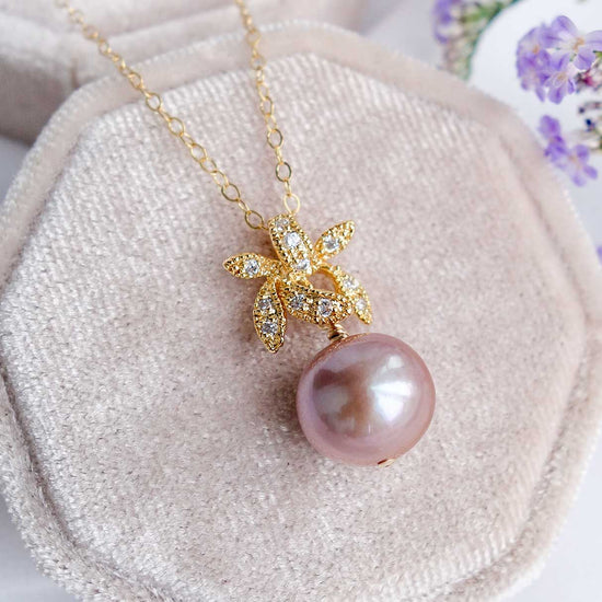 Petite Pearl with Orchid Pendant Necklace OP39