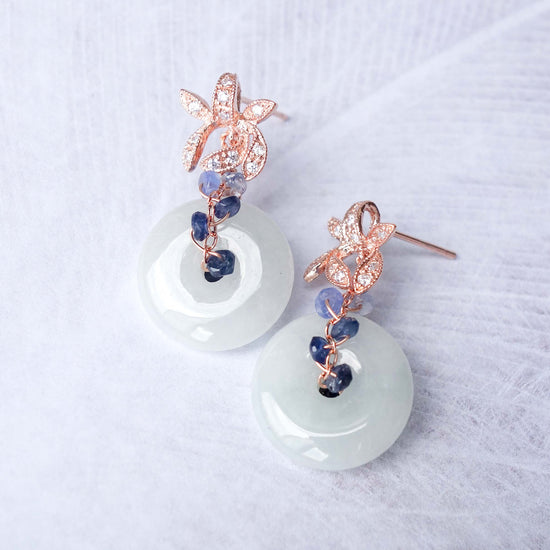 Orchid Ear Studs and Jade with Blue Sapphire Vine