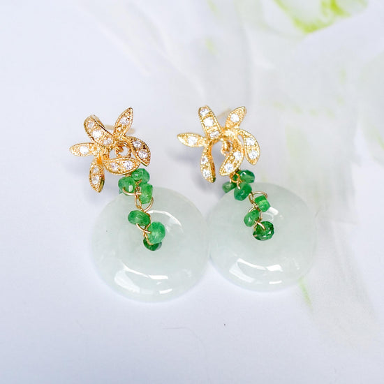 Orchid Ear Studs and Jade with Tsavorite Vine