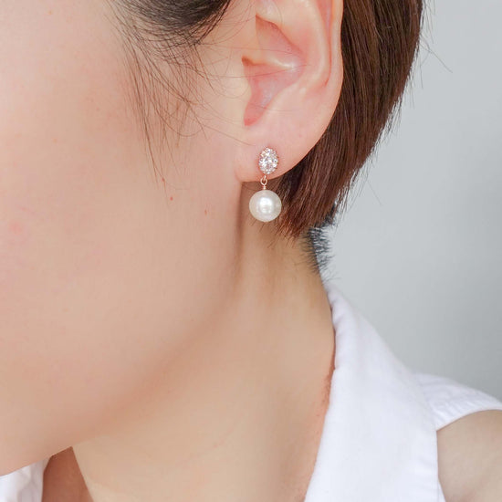 Oval CZ Ear Studs with Round Pearls