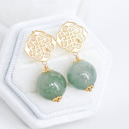 Sage Green Jade Peranakan Stud Earrings