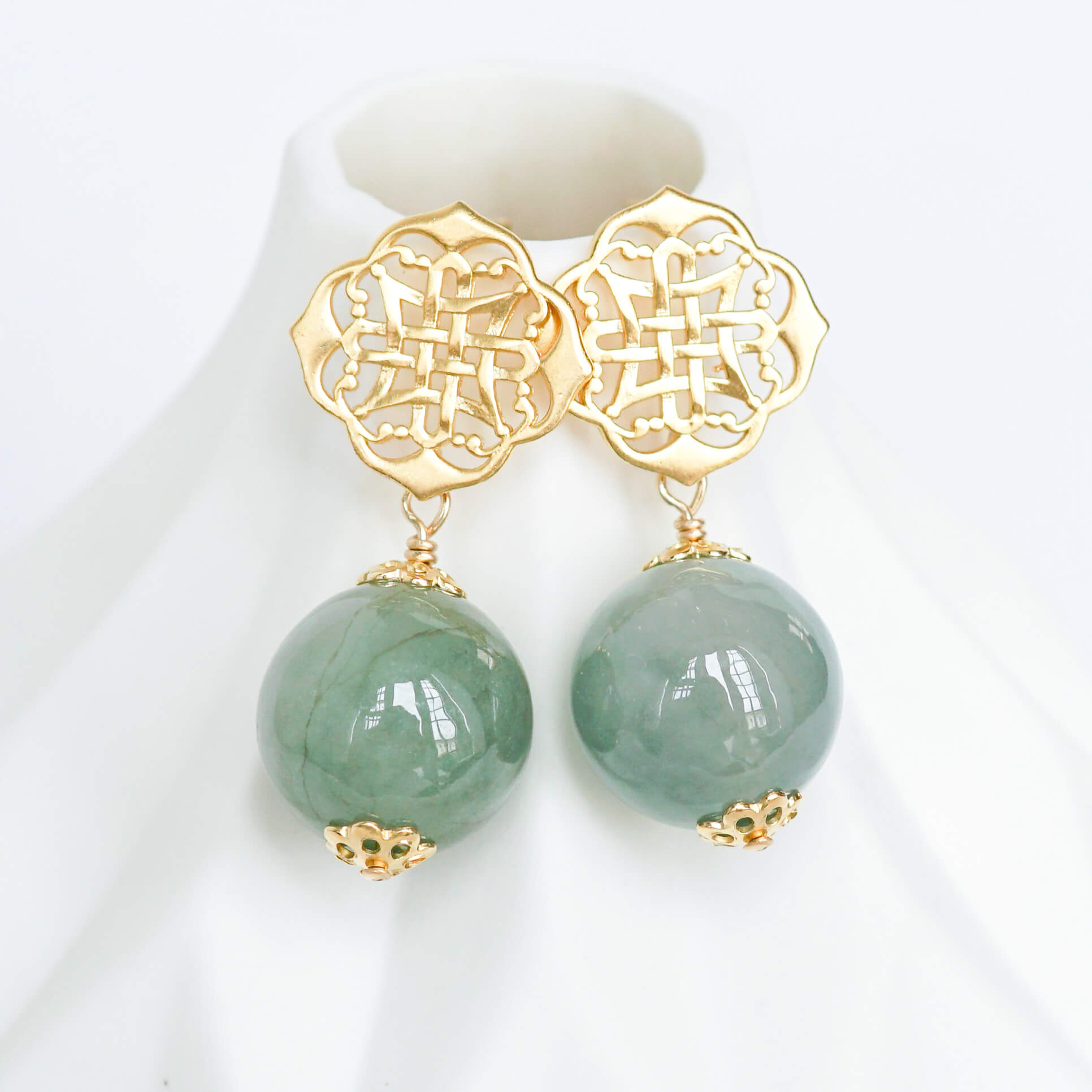 Gold and jade on sale earrings