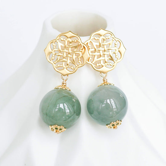 Sage Green Jade Peranakan Stud Earrings