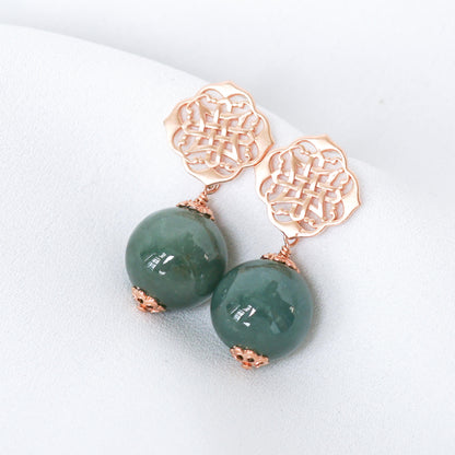 Forest Green Jade Peranakan Stud Earrings