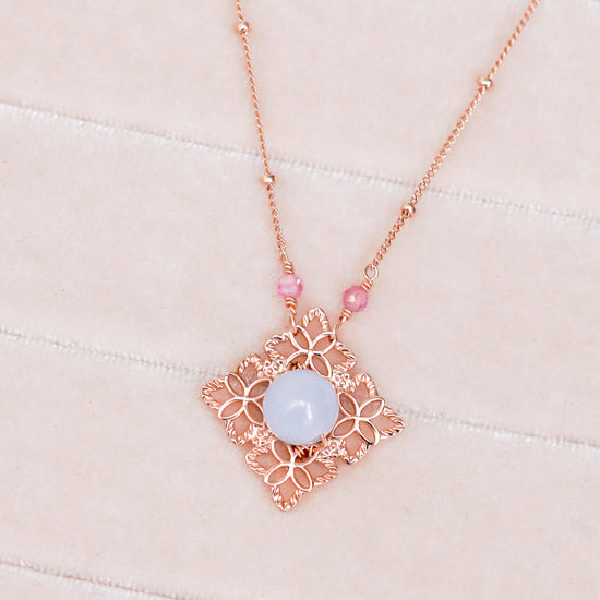 Peranakan Tile Lavender Jade Necklace - Rose Gold Filled