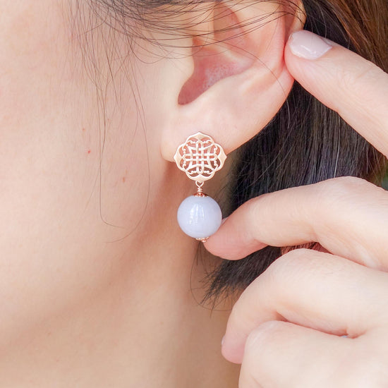 Peranakan Ear Studs with Lavender Jade